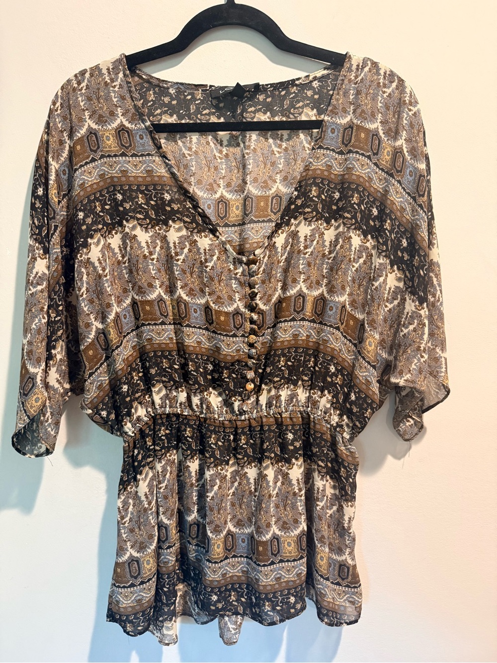 LOGIX Paisley Boho Batwing Tunic Blouse Size Large NWOT